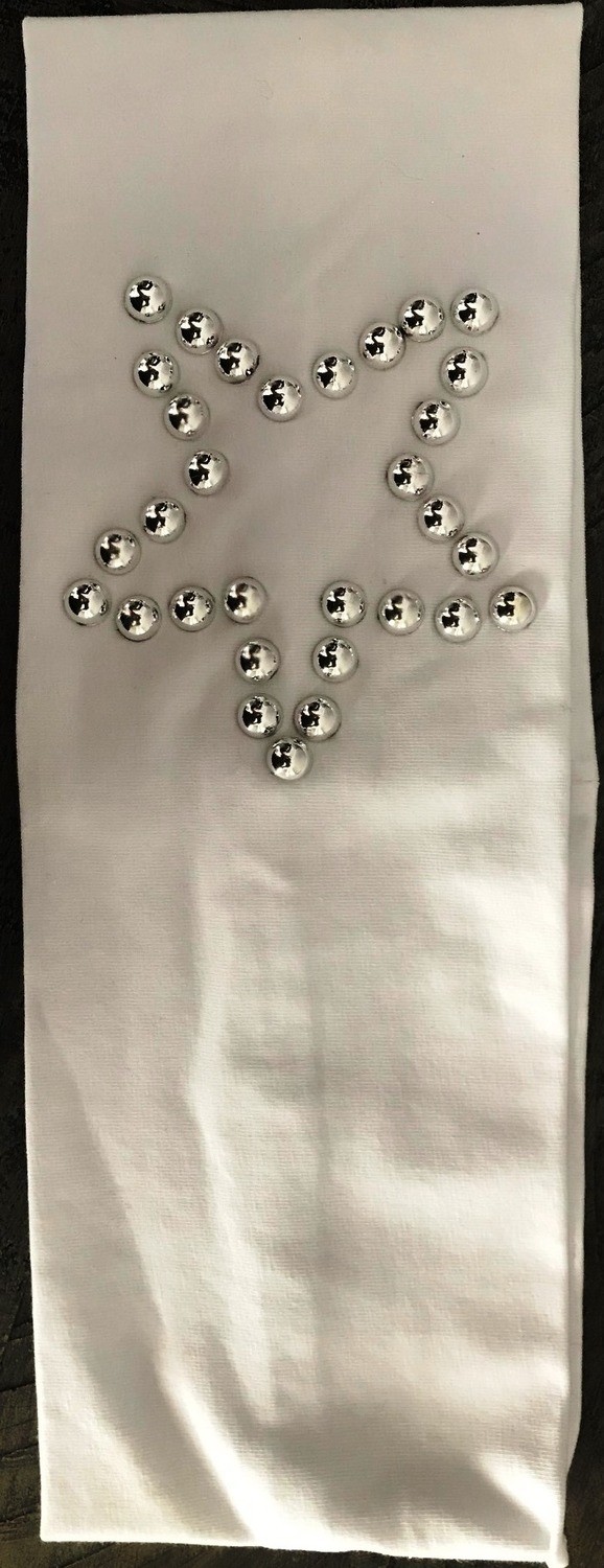 Cotton headbands w/silver pearled star, choose: white flat cotton