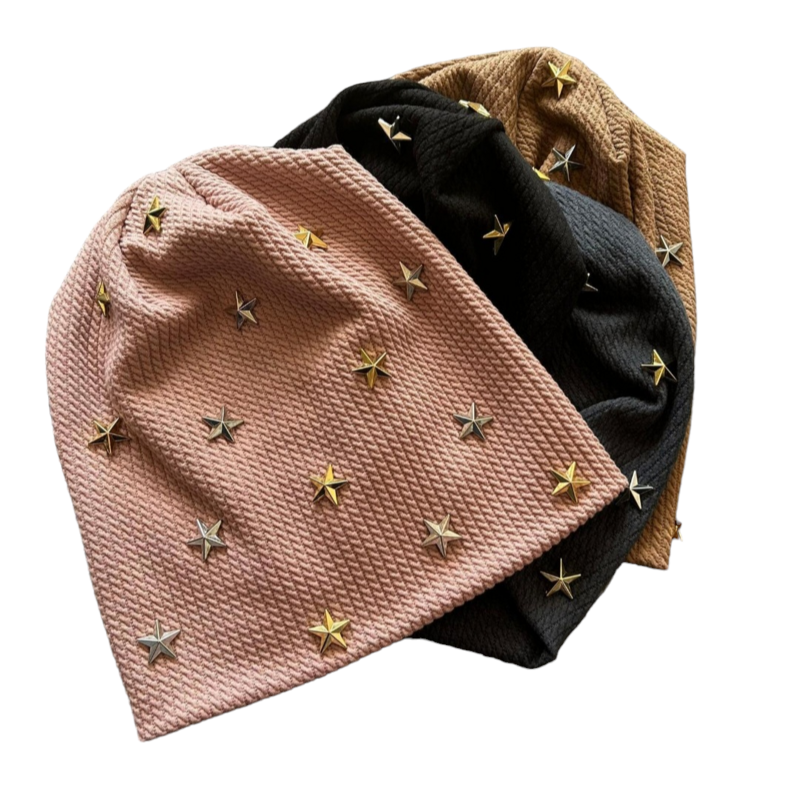 Fine cable ribbed starred beanies