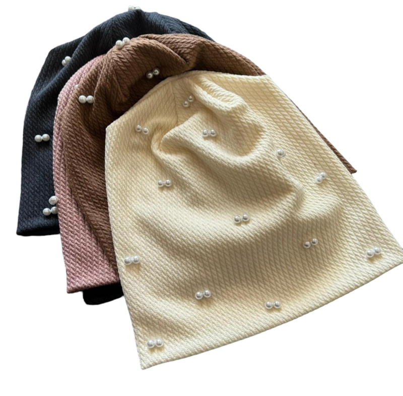Fine cable ribbed pearled beanies