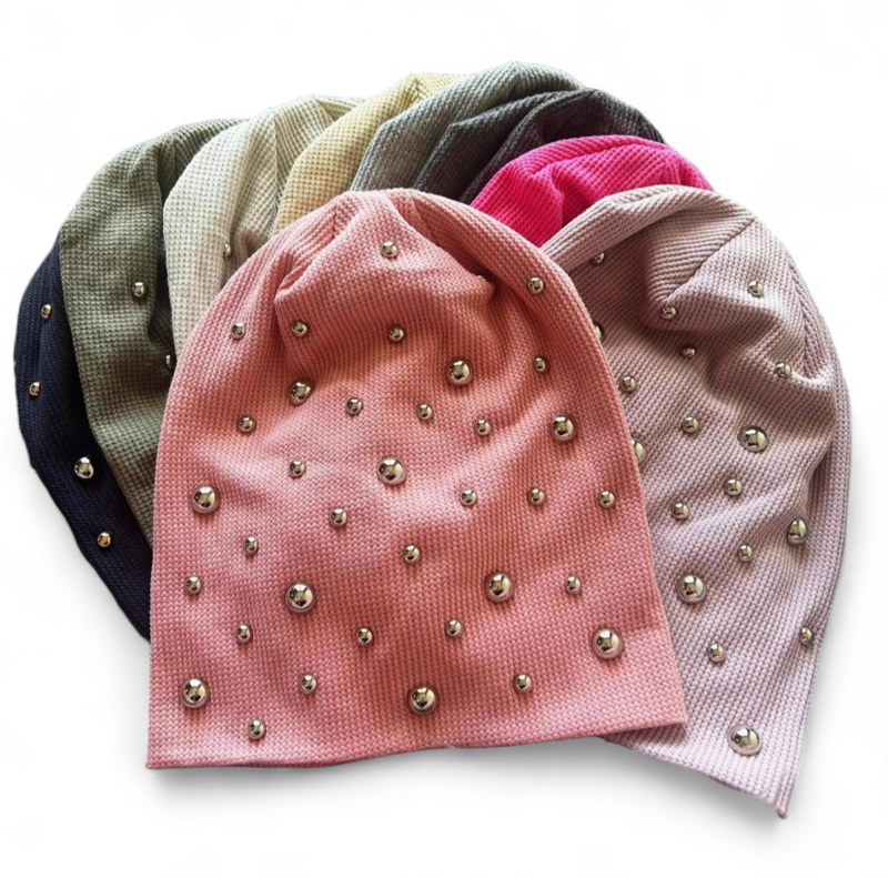 Bejeweled waffle cotton beanie