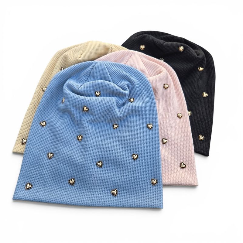 Heart embellished - waffle cotton beanies