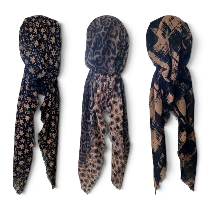 Black &amp; tan - soft fringes pretied tichels