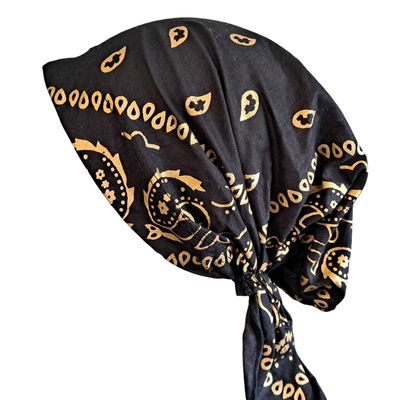 Pre tied bandana black w/gold
