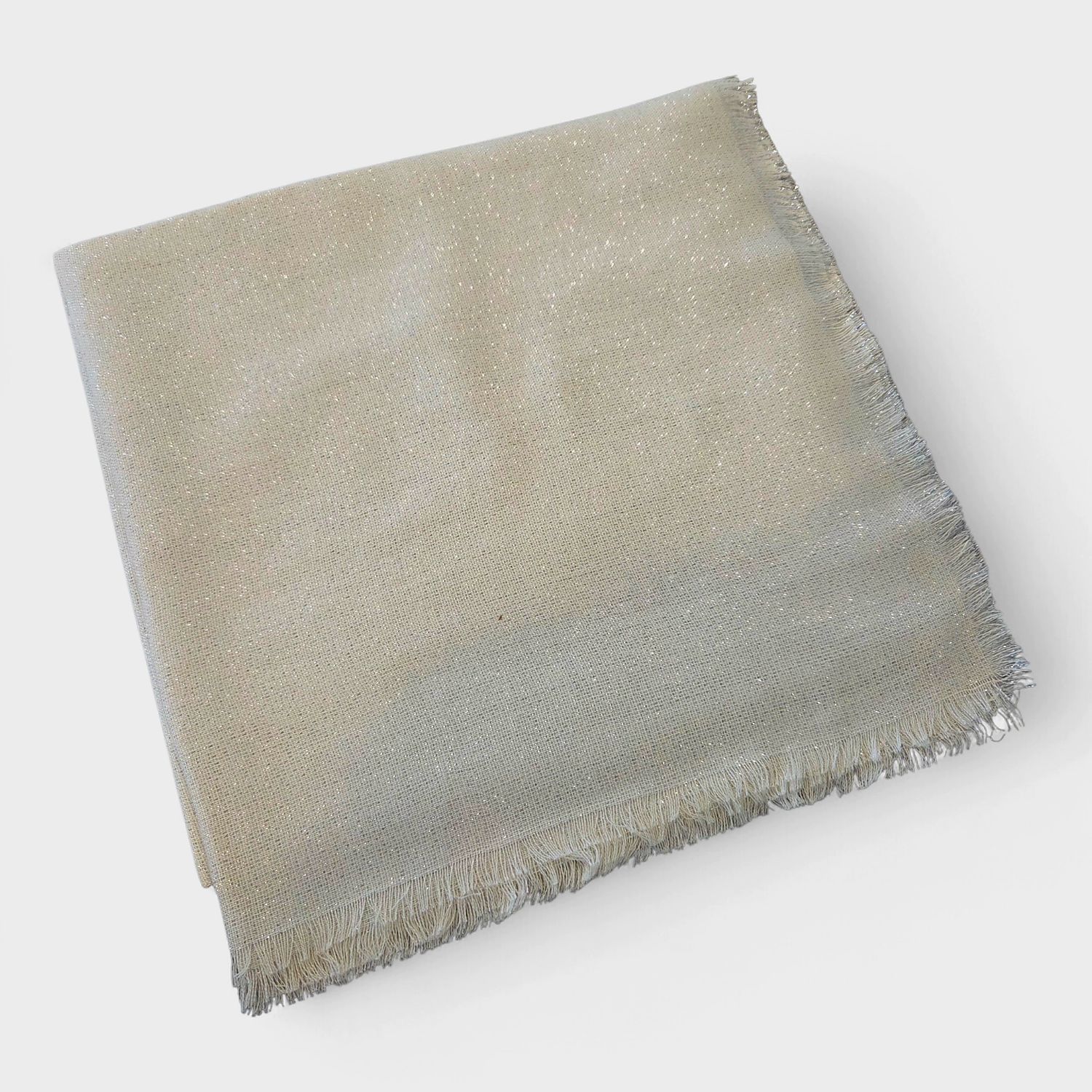 Solid slightly glittery soft fringed tichel - cream