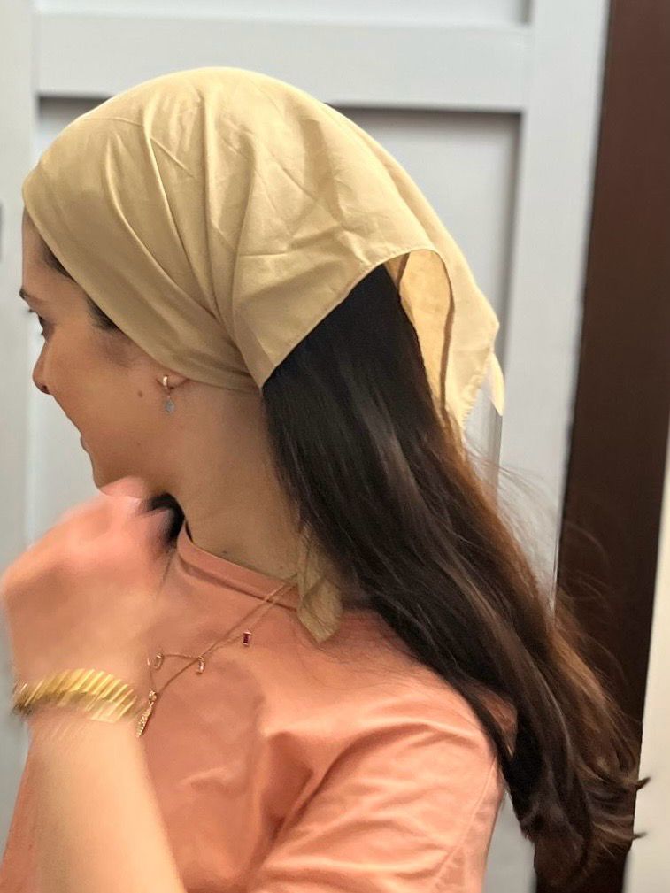 Cream small square tichel - bandana