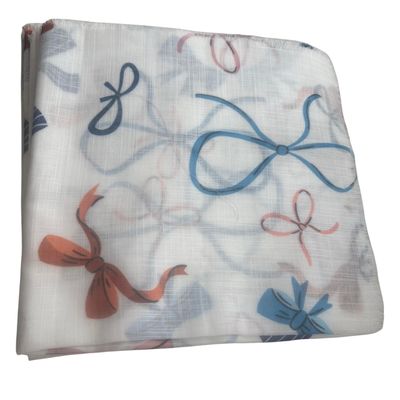 White - Soft fringes tichel - bows pattern