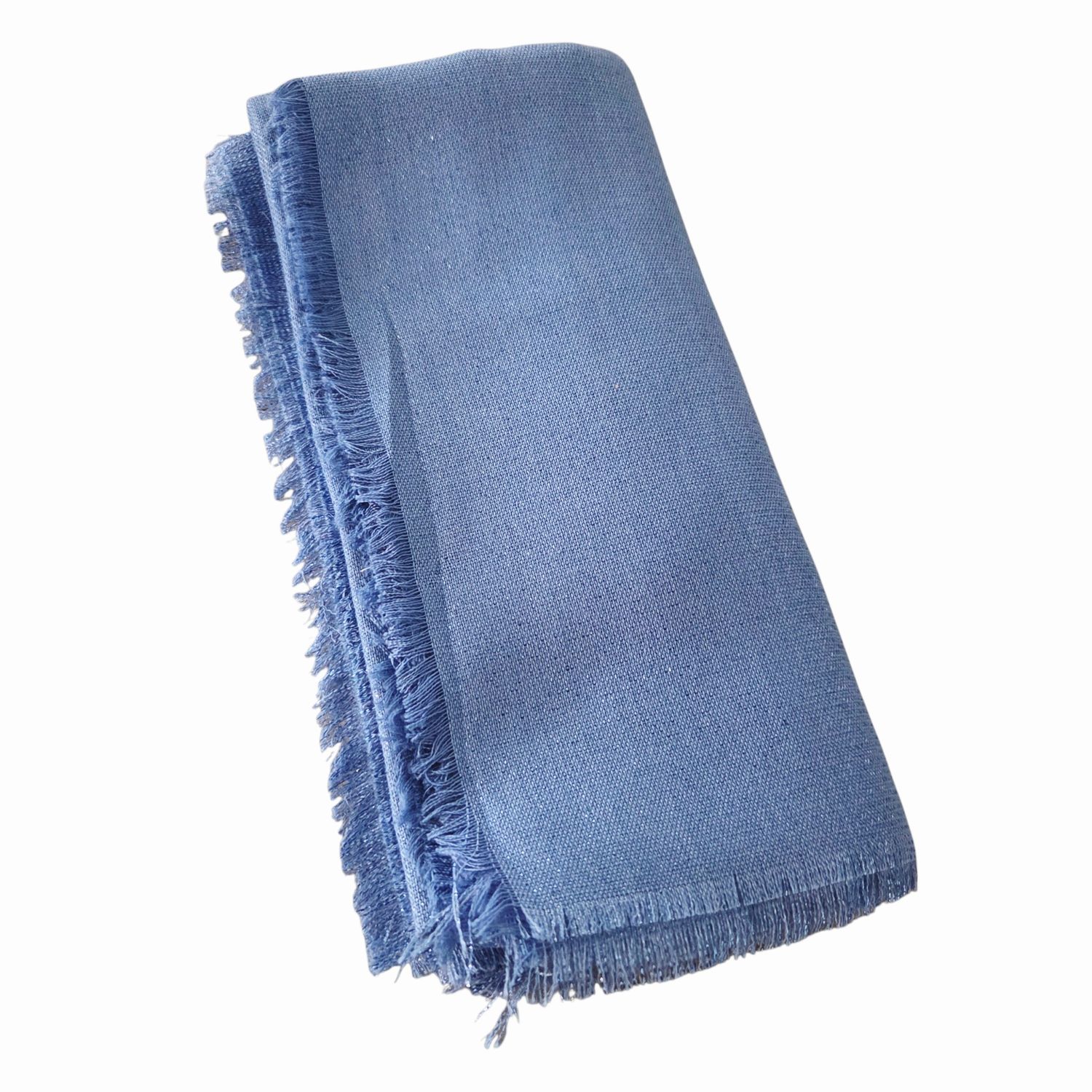 Solid slightly glittery soft fringed tichel - medium denim color