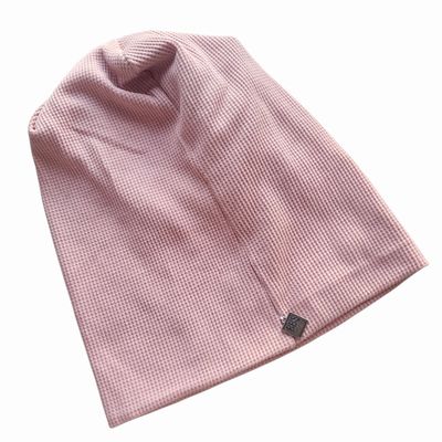 Pretty in light dusty pink waffle cotton beanie
