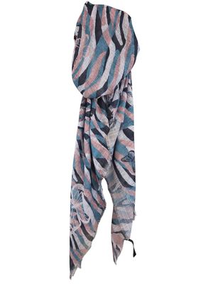 Sea green/black - waves &amp; butterfly patterned - soft fringes pretied tichel
