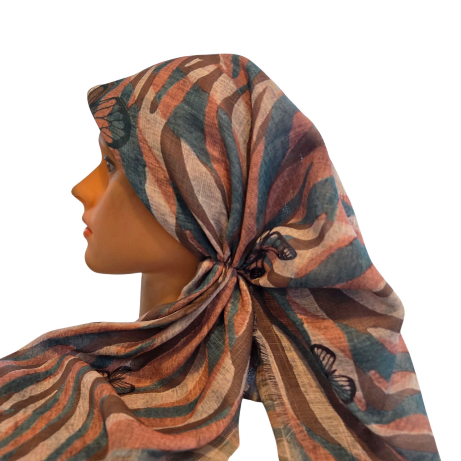 Sea green - long kerchief back - soft fringes pretied tichel (BBS) w/band sewn in