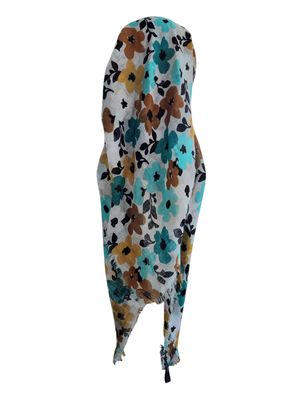 Turquoise n'more floral - long kerchief back - soft fringes pretied tichel (BBS) w/band sewn in