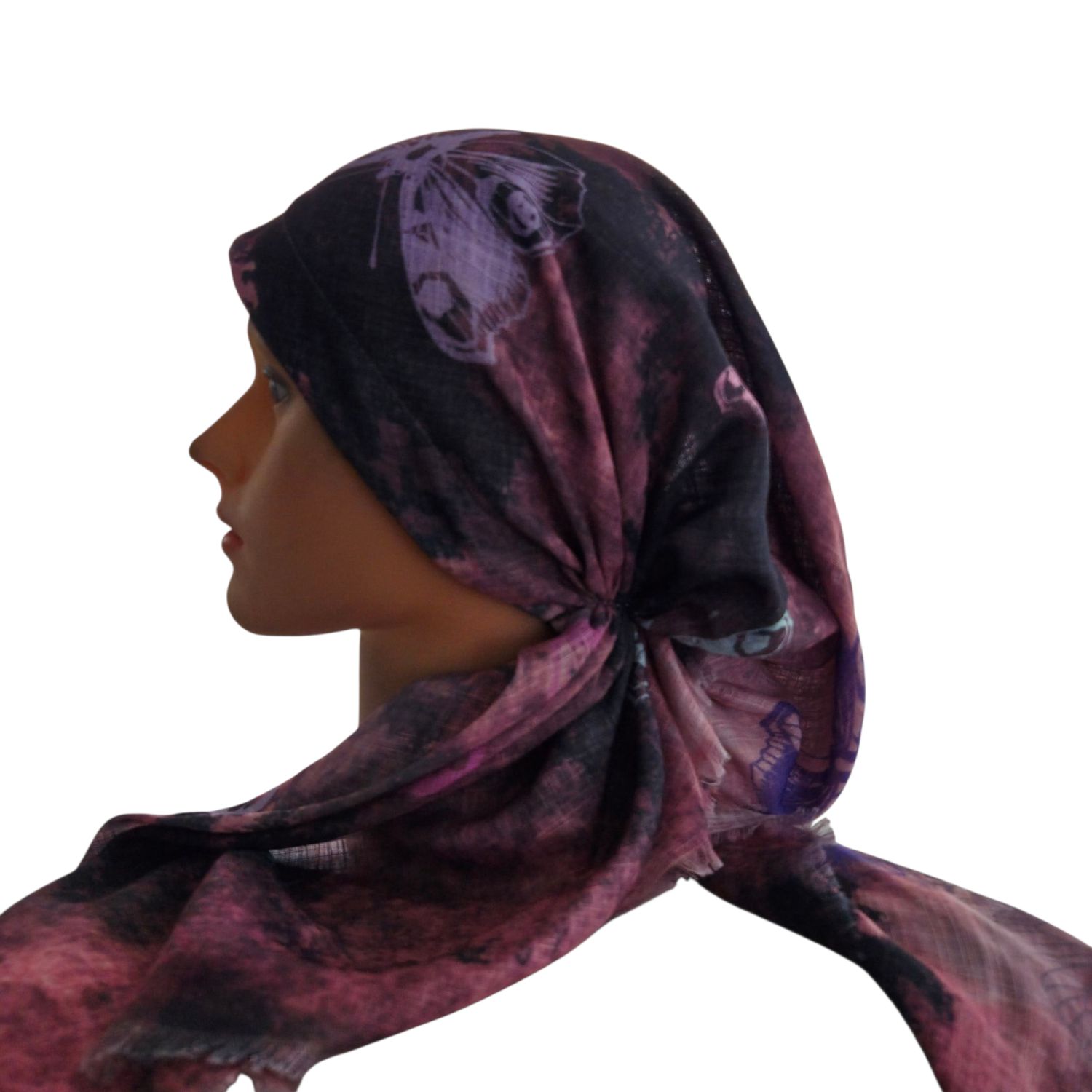 Peachy shaded w/butterflies - soft fringes pretied tichel