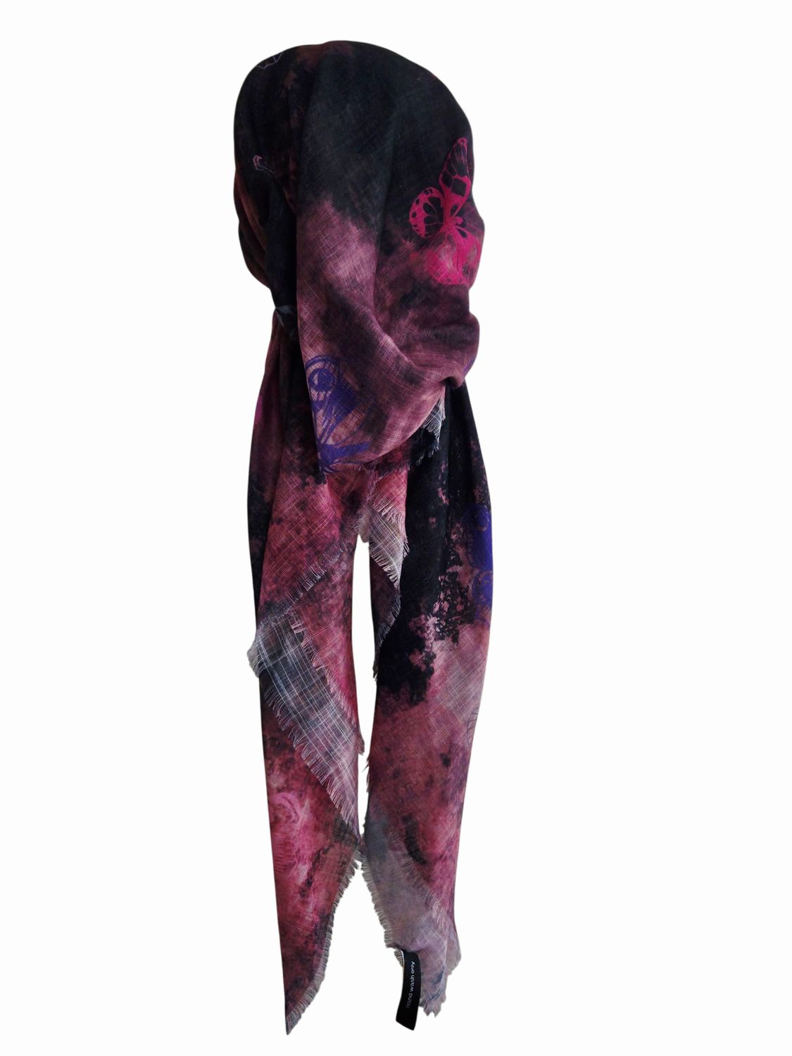 Peachy shaded w/butterflies - soft fringes pretied tichel