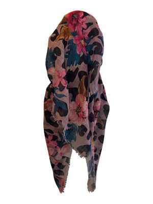 Pretty pinky mauve leopard - long back pre-tied kerchief w/band sewn in  -  soft fringed edges material