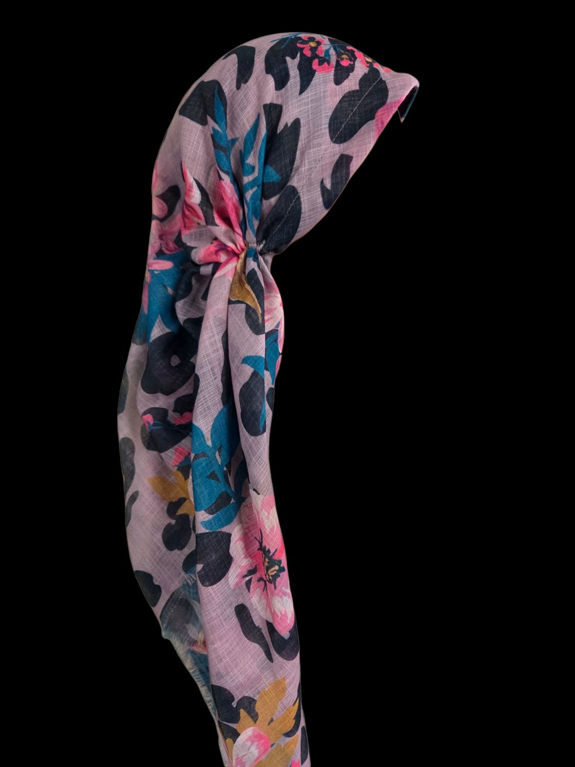 Mauve pretty floral -  long kerchief back - soft fringes pretied tichel (BBS) w/band sewn in