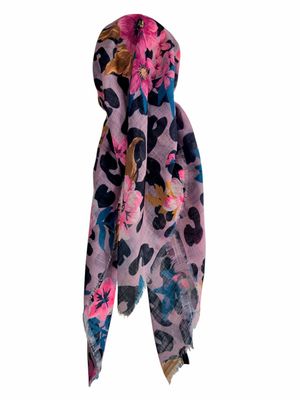 Mauve pretty floral -  long kerchief back - soft fringes pretied tichel (BBS) w/band sewn in