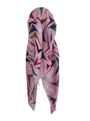 Pink multicolored  -  long kerchief back - soft fringes pretied tichel (BBS) w/band sewn in