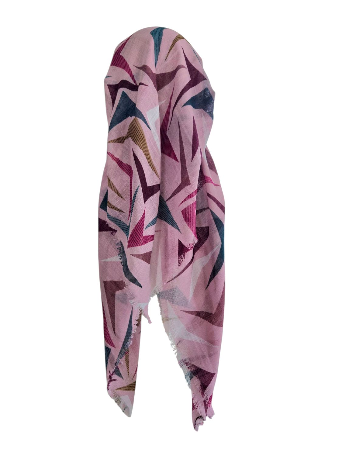 Pink multicolored  -  long kerchief back - soft fringes pretied tichel (BBS) w/band sewn in