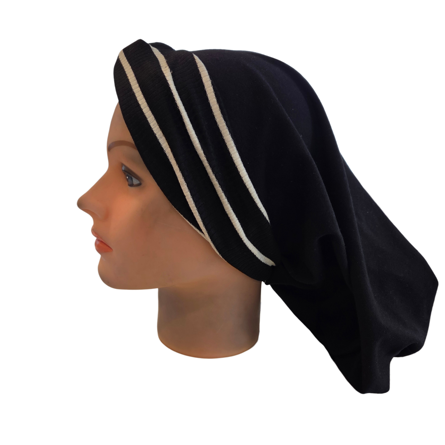 THIN - black knot snood w/ front stripe design