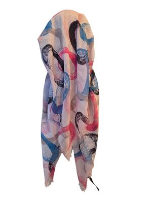 White - long kerchief back - soft fringes pretied tichel (BBS) w/band sewn in