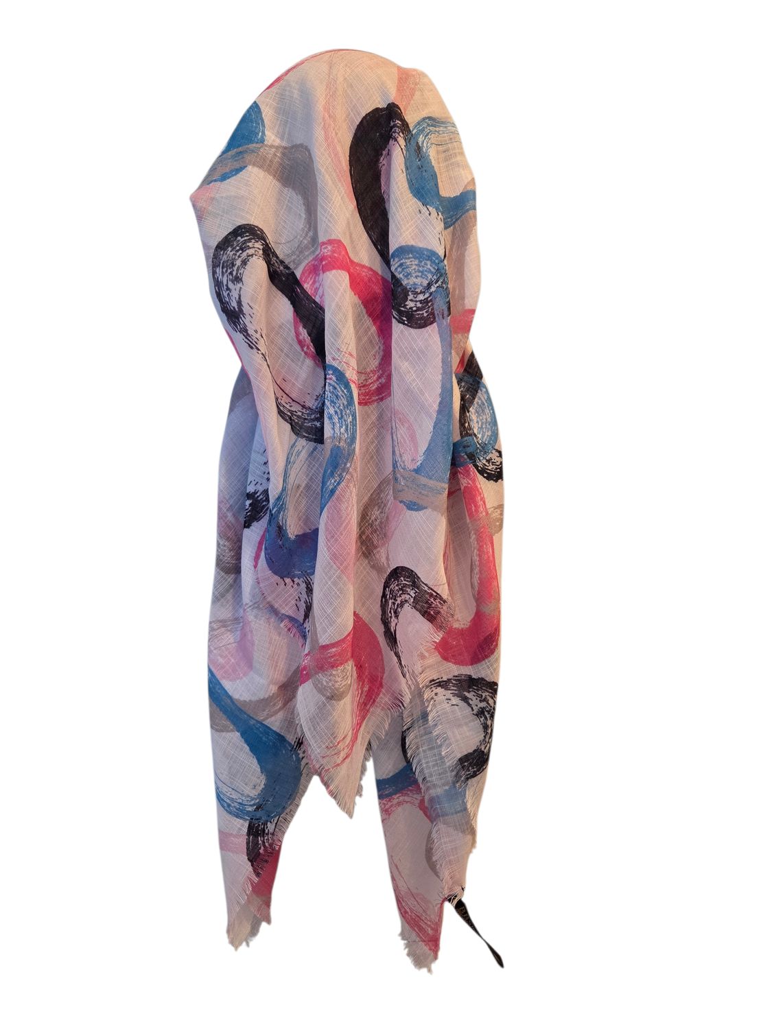 White - long kerchief back - soft fringes pretied tichel (BBS) w/band sewn in