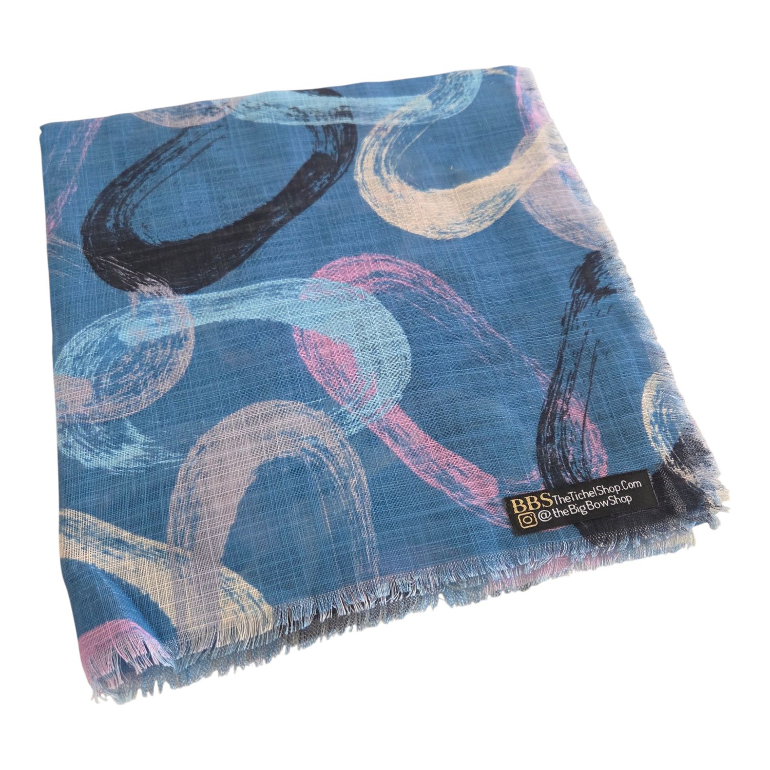 Denim - painted whispered loops - soft fringed square tichel