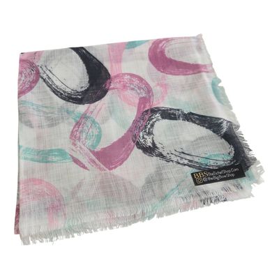 White/sea green - painted whispered loops - soft fringed square tichel