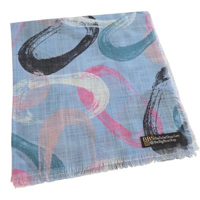 Light blue - painted whispered loops - soft fringed square tichel