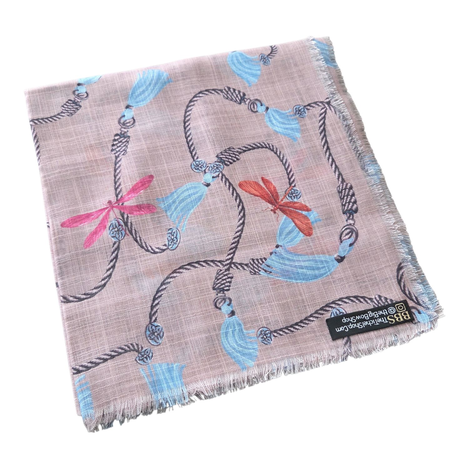 Beige/tan - Silken Loops - Soft Fringes Square Tichel