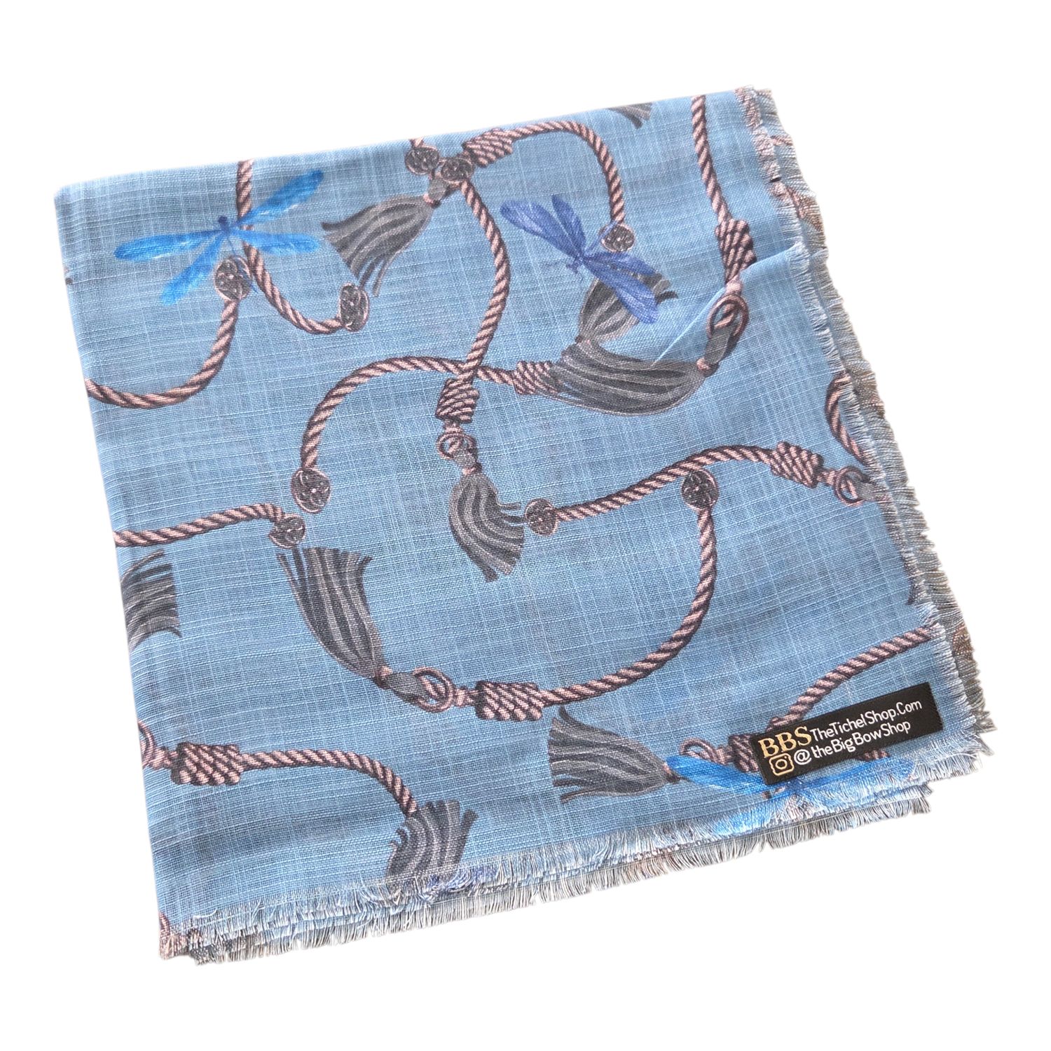 Light denim - Silken Loops - Soft Fringes Square Tichel