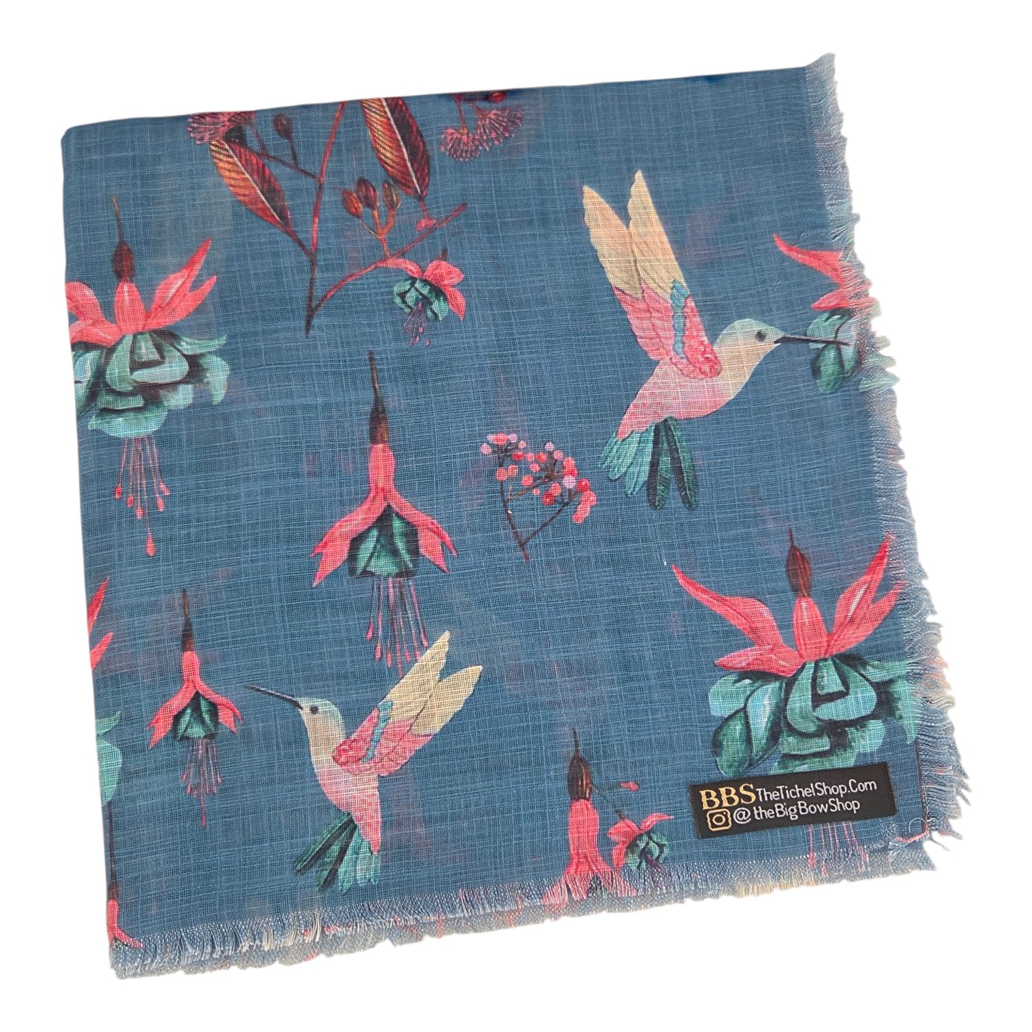 Denim/teal - Avian Garden - Soft Fringed Tichel