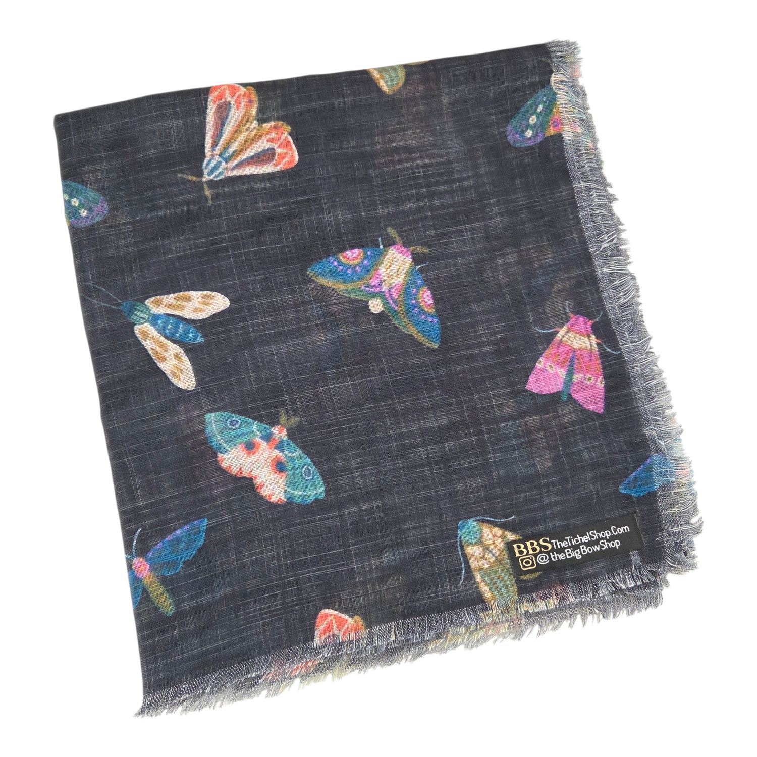 Black - butterfly - soft fringes tichel