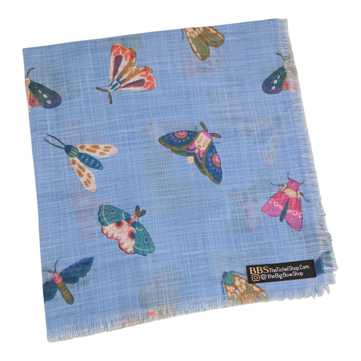 Light blue - butterfly - soft fringes tichel