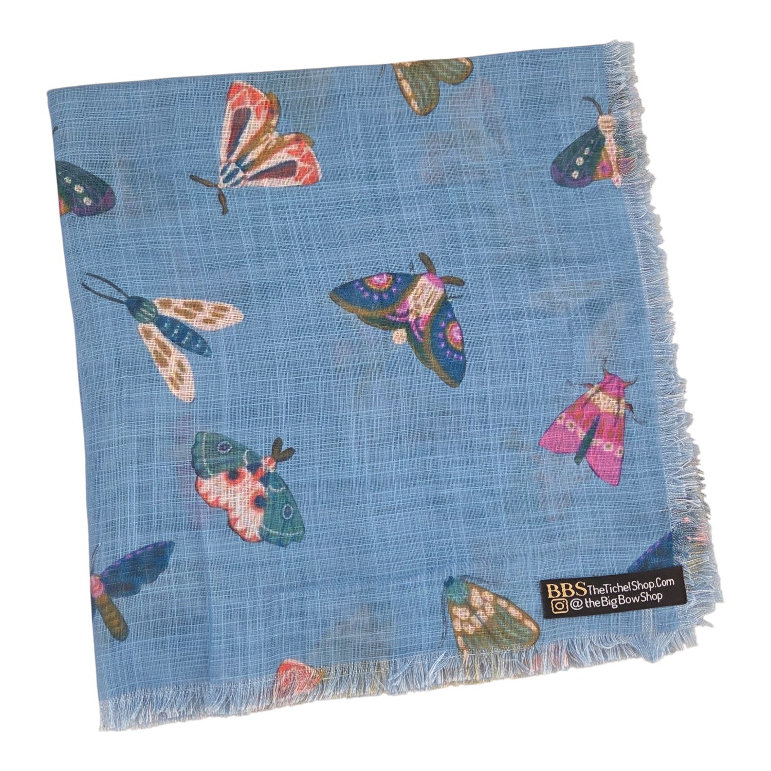 Light denim - butterfly - soft fringes tichel