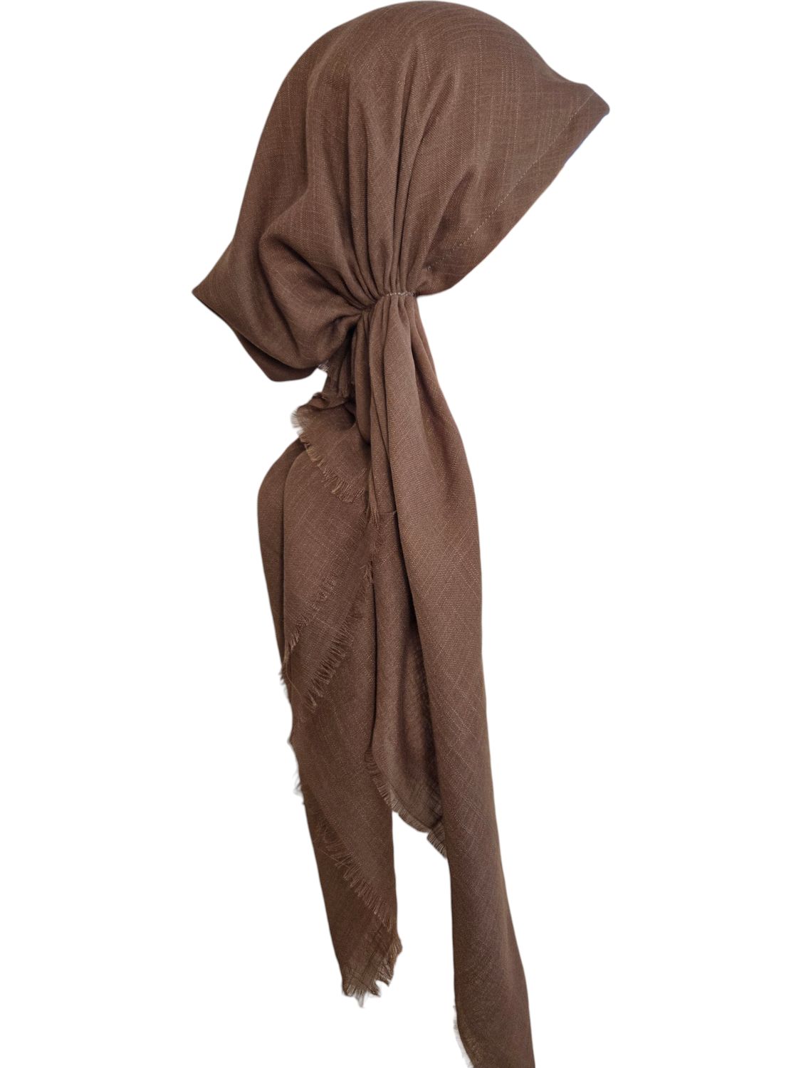 Brownish olive solid  - soft fringes pretied tichel