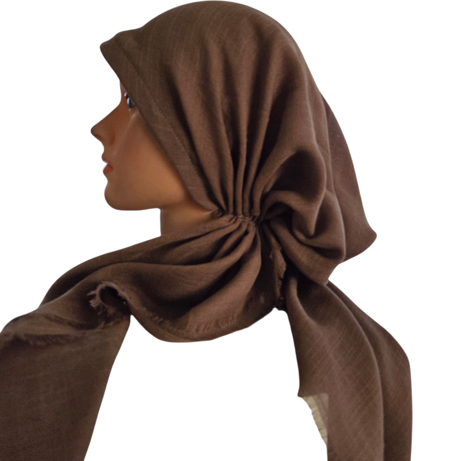 Brownish olive solid  - soft fringes pretied tichel