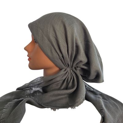 Grayish green solid  - soft fringes pretied tichel