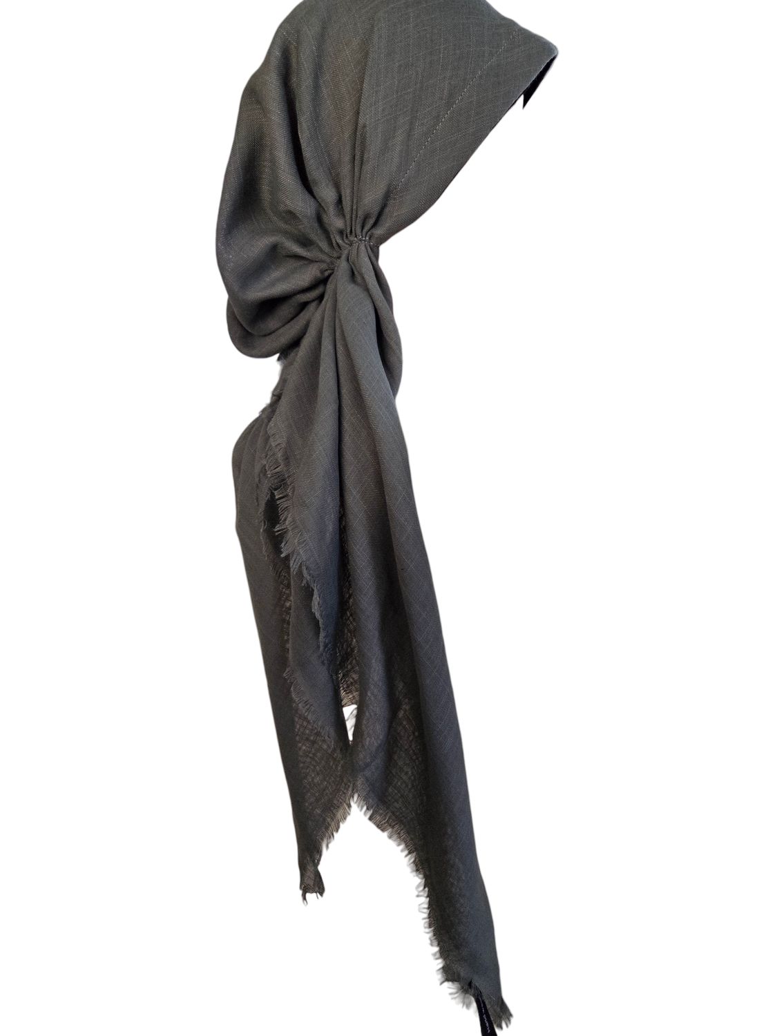 Grayish green solid  - soft fringes pretied tichel