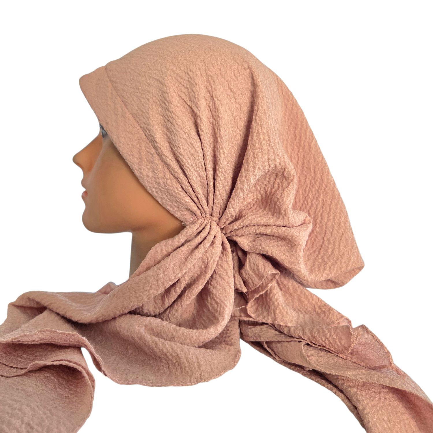 Light pink textured solid pre-tied tichel