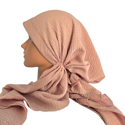 Light pink textured solid pre-tied tichel