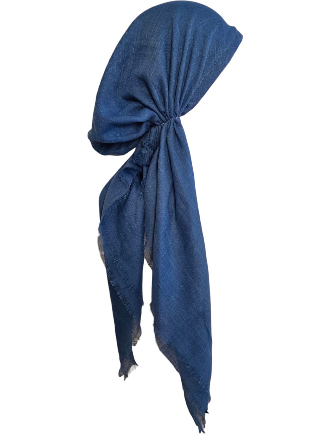 Petrol blue solid  - soft fringes pretied tichel