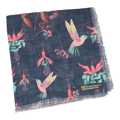 Dark denim - Avian Garden - Soft Fringed Tichel