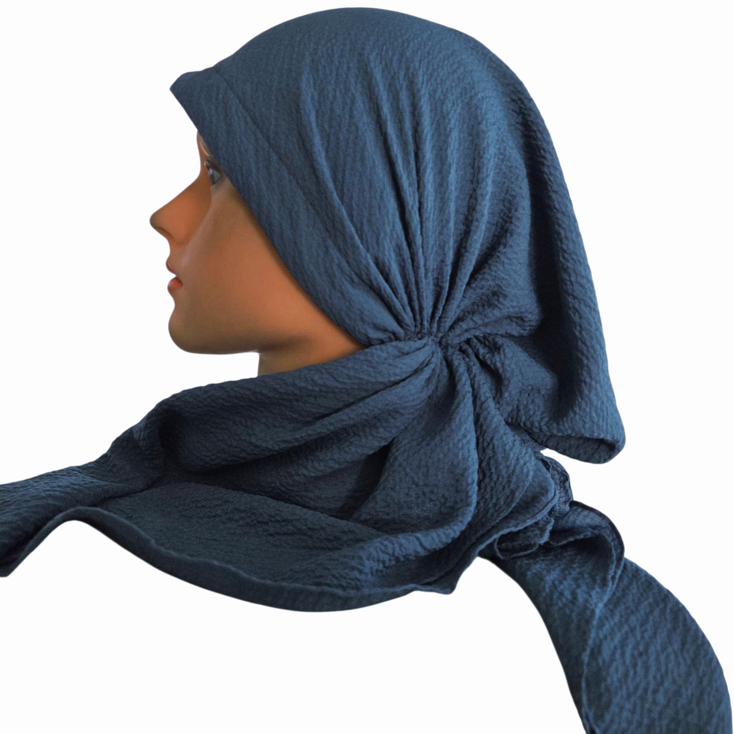 Petrol blue textured solid pre-tied tichel