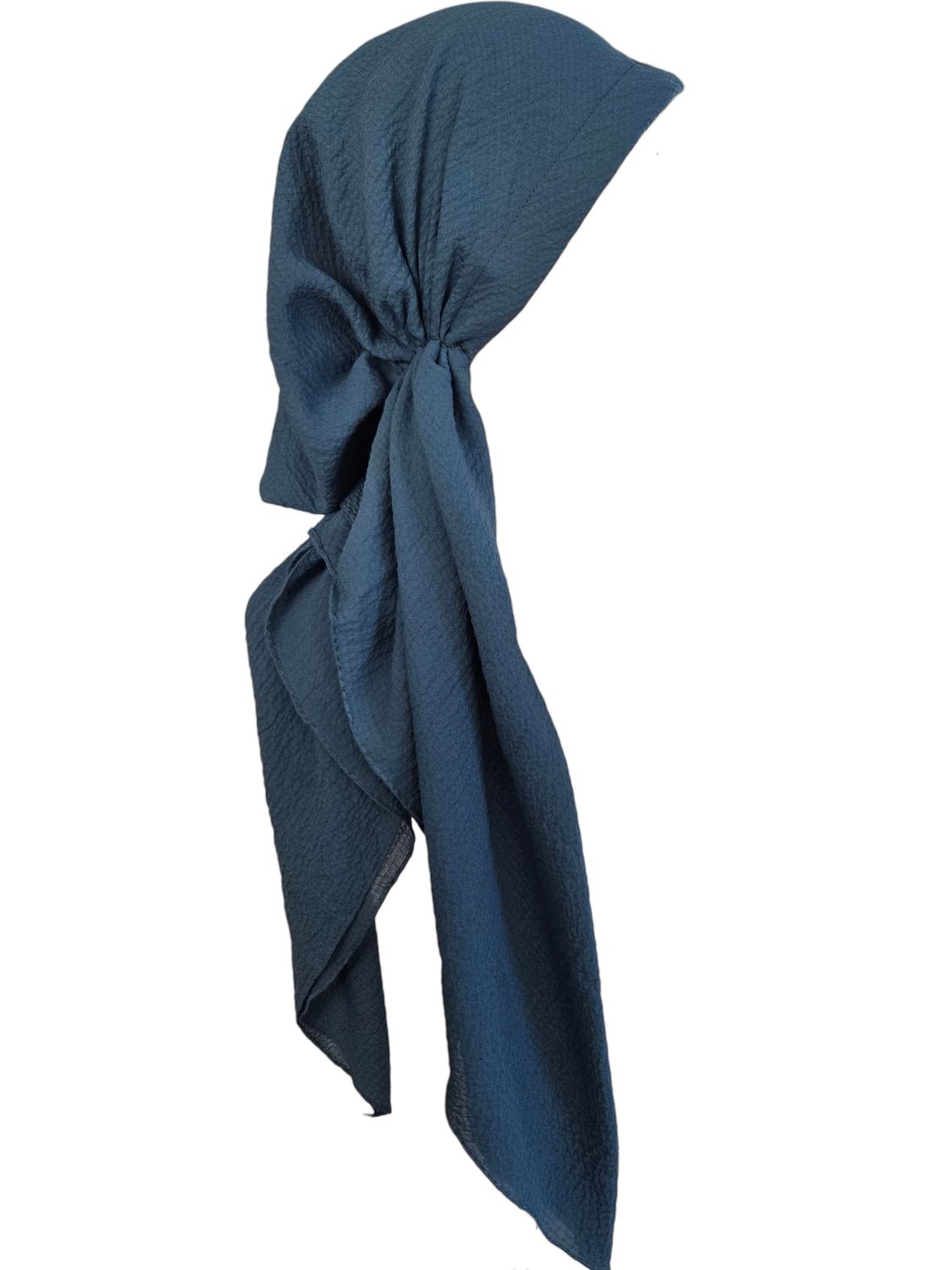 Petrol blue textured solid pre-tied tichel