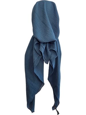 Petrol blue textured solid pre-tied tichel