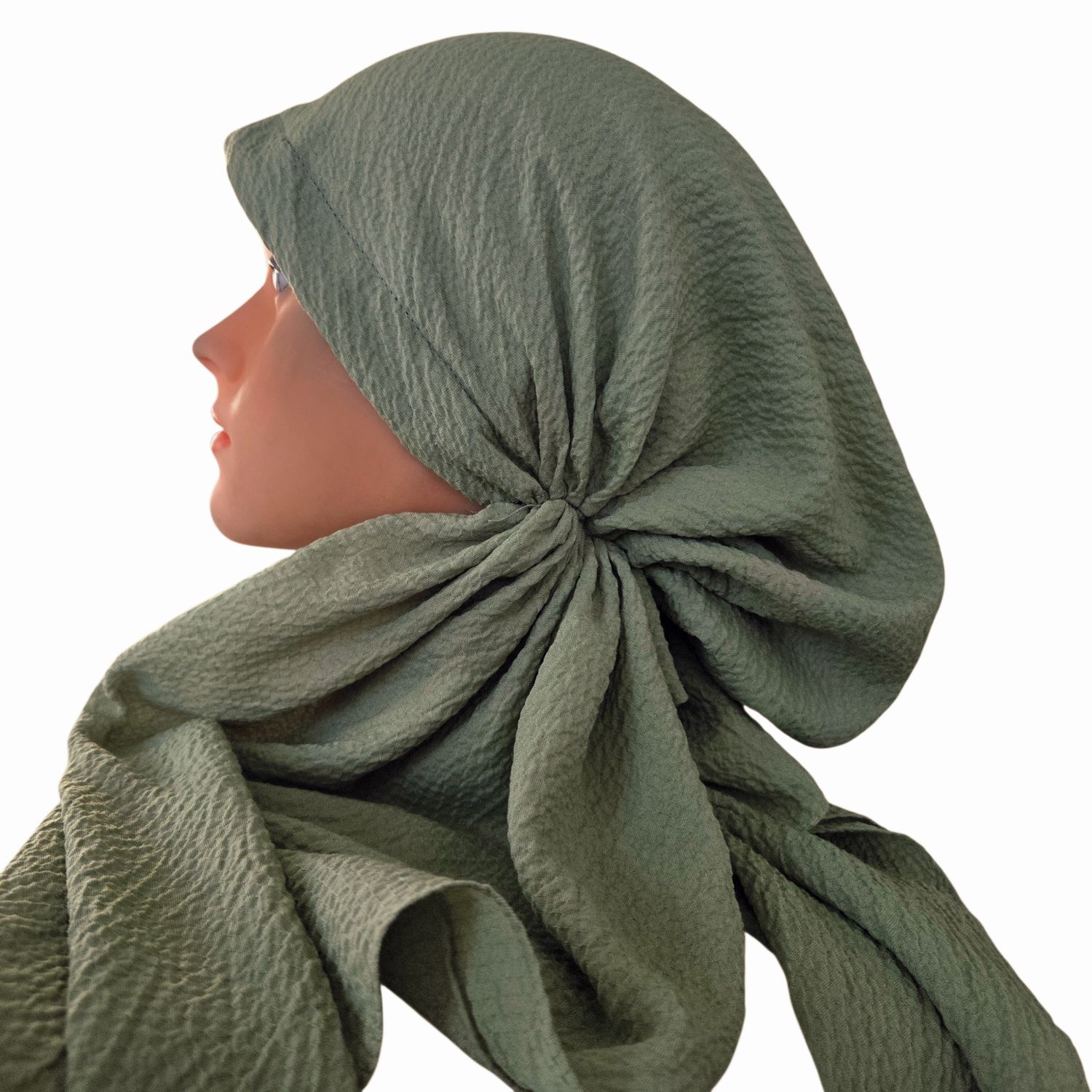 Light avocado textured solid pre-tied tichel