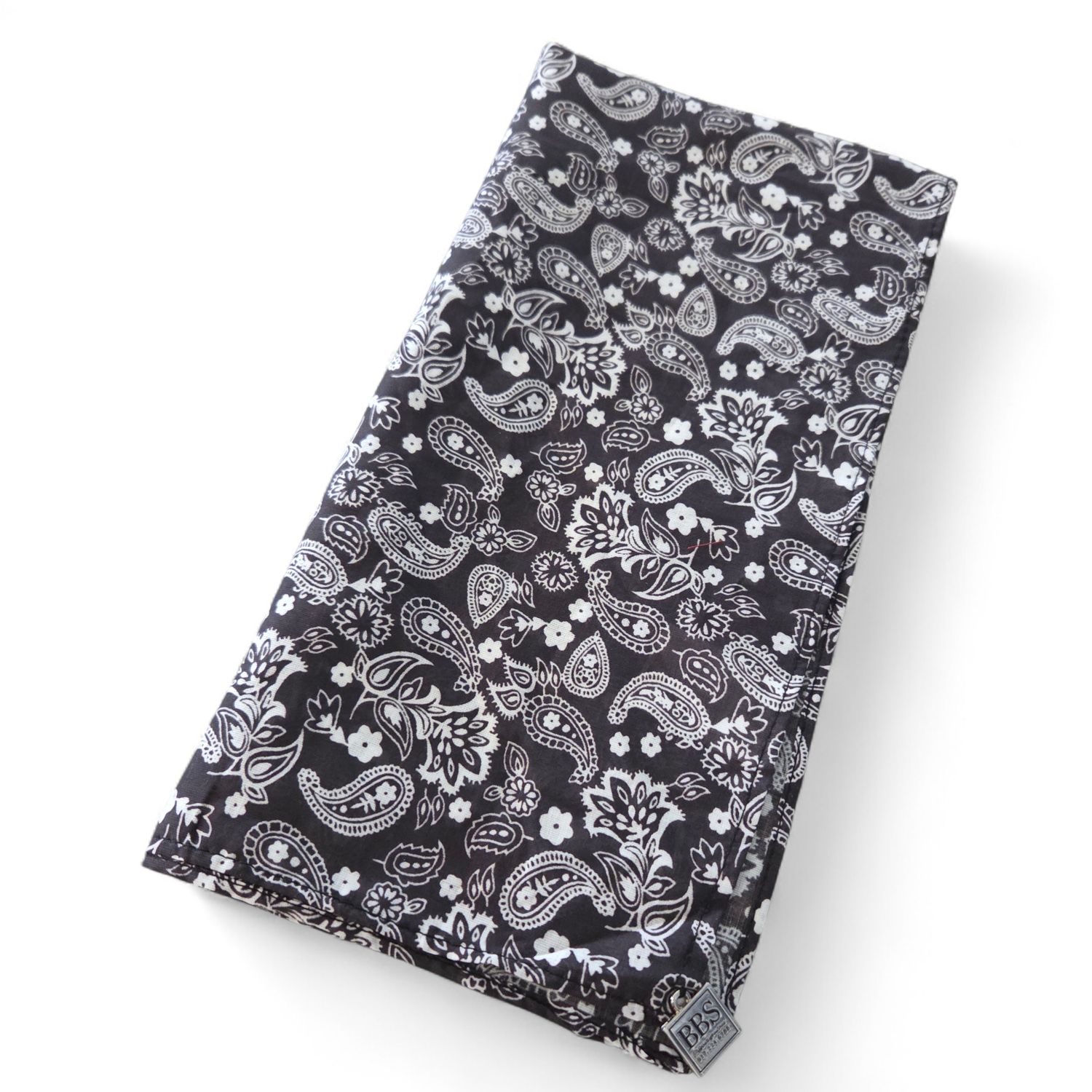 Black &amp; white paisley patterned small square tichel.