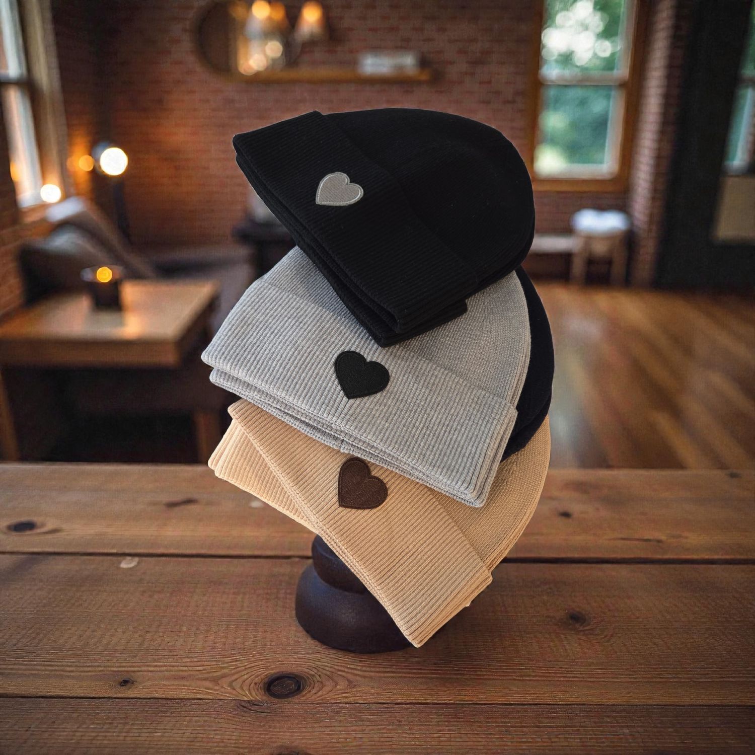 Lightweight knit ribbed fold over hat