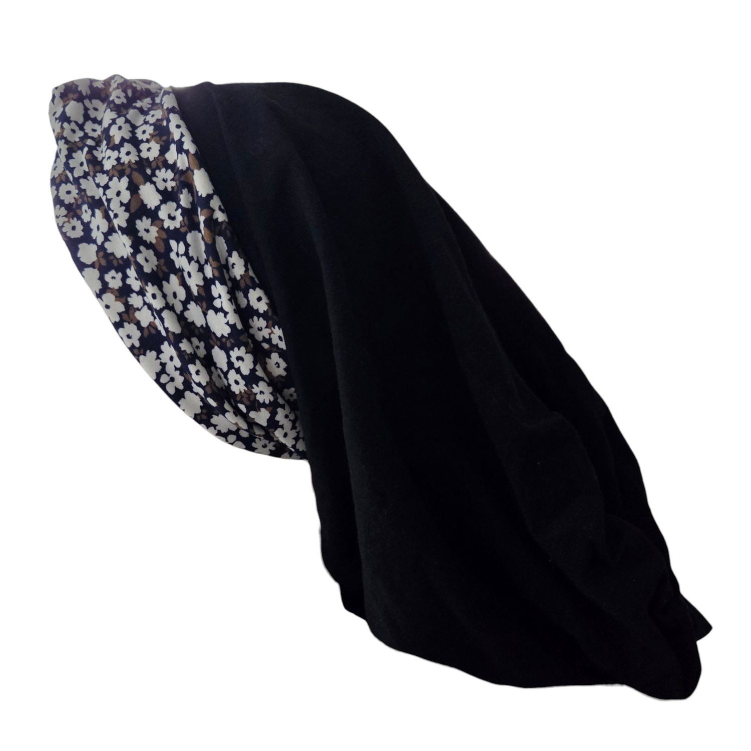 THIN - black knot snood w/ front floral design