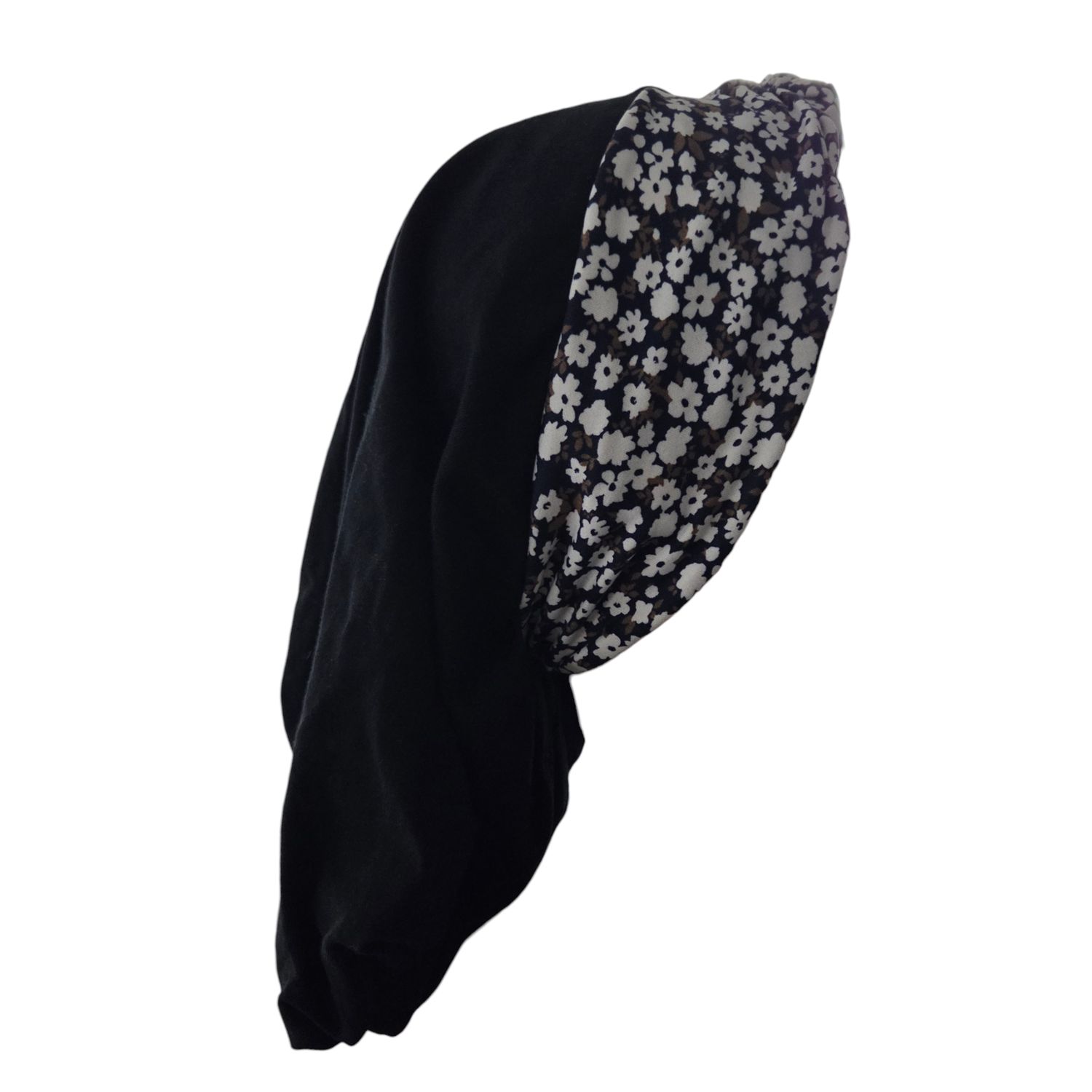THIN - black knot snood w/ front floral design